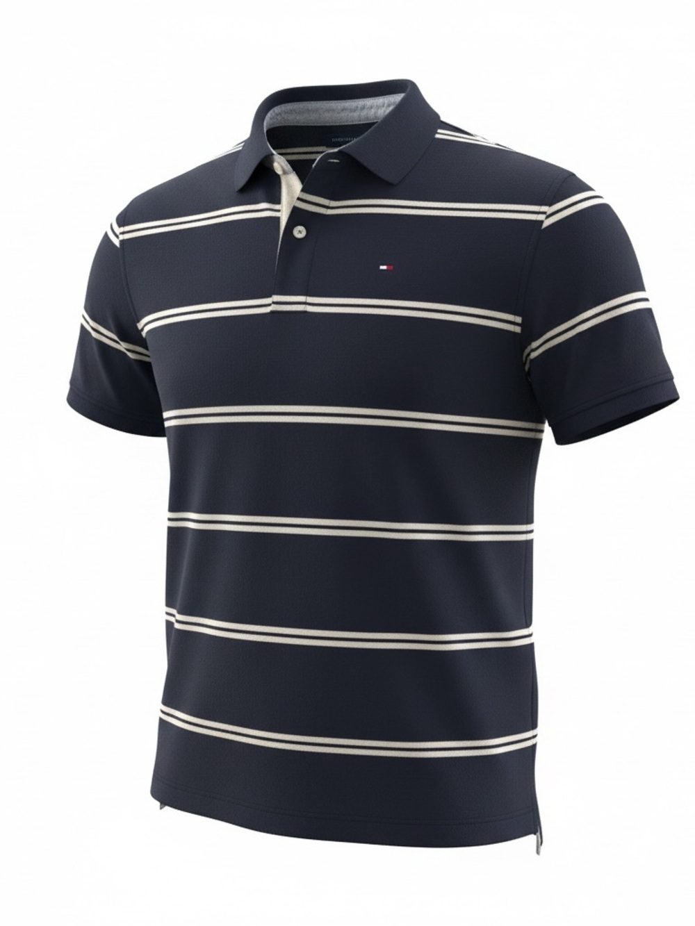 Tommy Hilfiger Navy and Cream Horizontal Stripe Polo